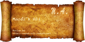 Mazák Ali névjegykártya
